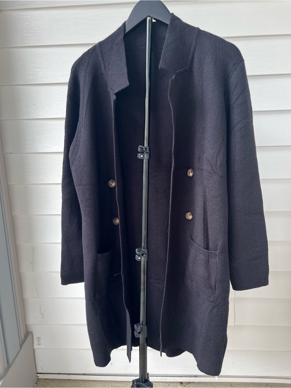 Black Double-Breasted Open-Front Knit Blazer